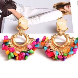 New listing unique Colorful Gemstone Hoop Earrings